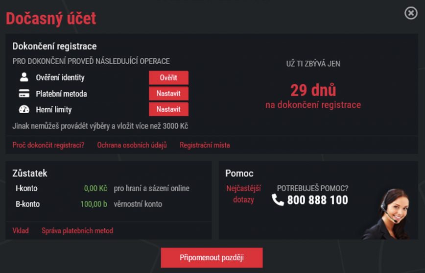 Synottip - dočasný účet