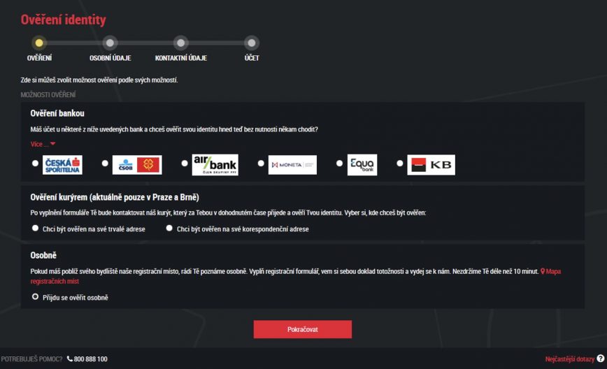 Synottip registrace - způsob ověření identity